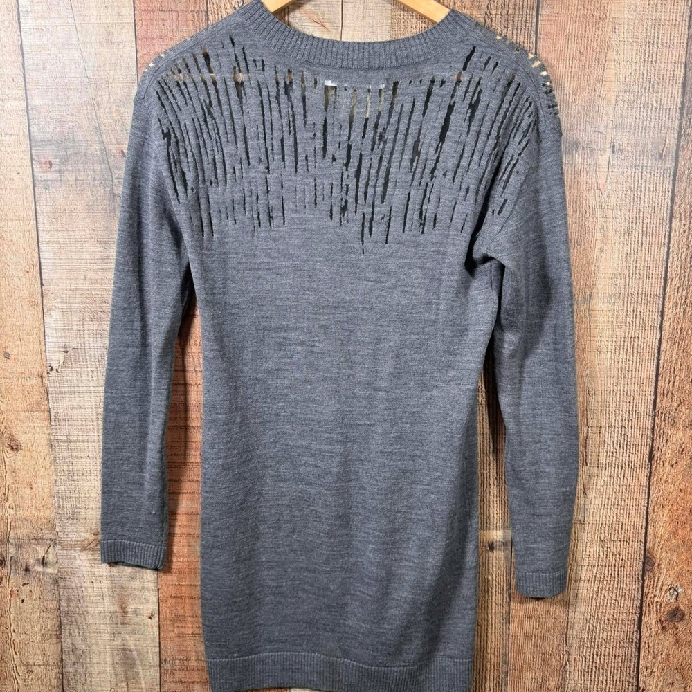 Susana Monaco Slashed Wool Long Cardigan XS Grey Minimalist Luxe Distressed - Picture 4 of 6